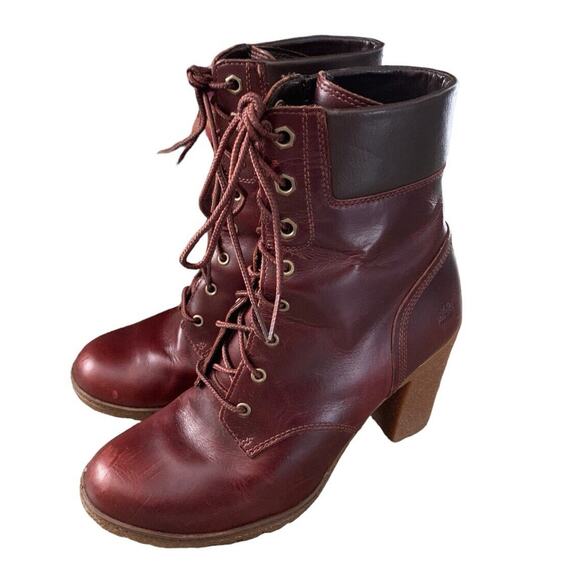 Timberland Clancy Leather Bootie Lug Sole Boots Size 7.5 Chunky Block Heel - Picture 1 of 10